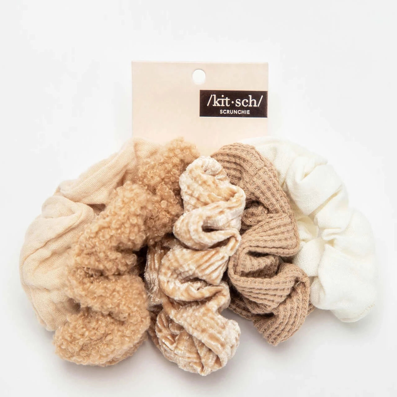 Assorted Textured Scrunchies 5pc - Sand