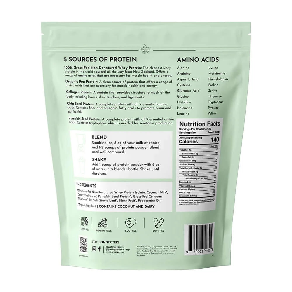 Protien Mix Just Ingredients Mint Chocolate Protein Powder – Live Healthillie