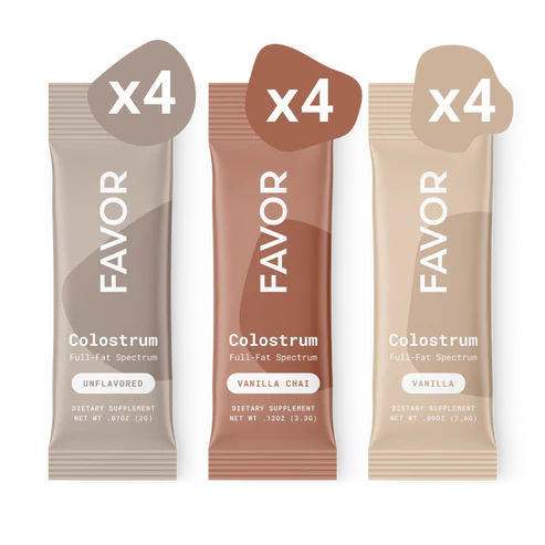 Favor Colostrum Powder Variety Flavored Stick Packs | 12CT Sample Pack