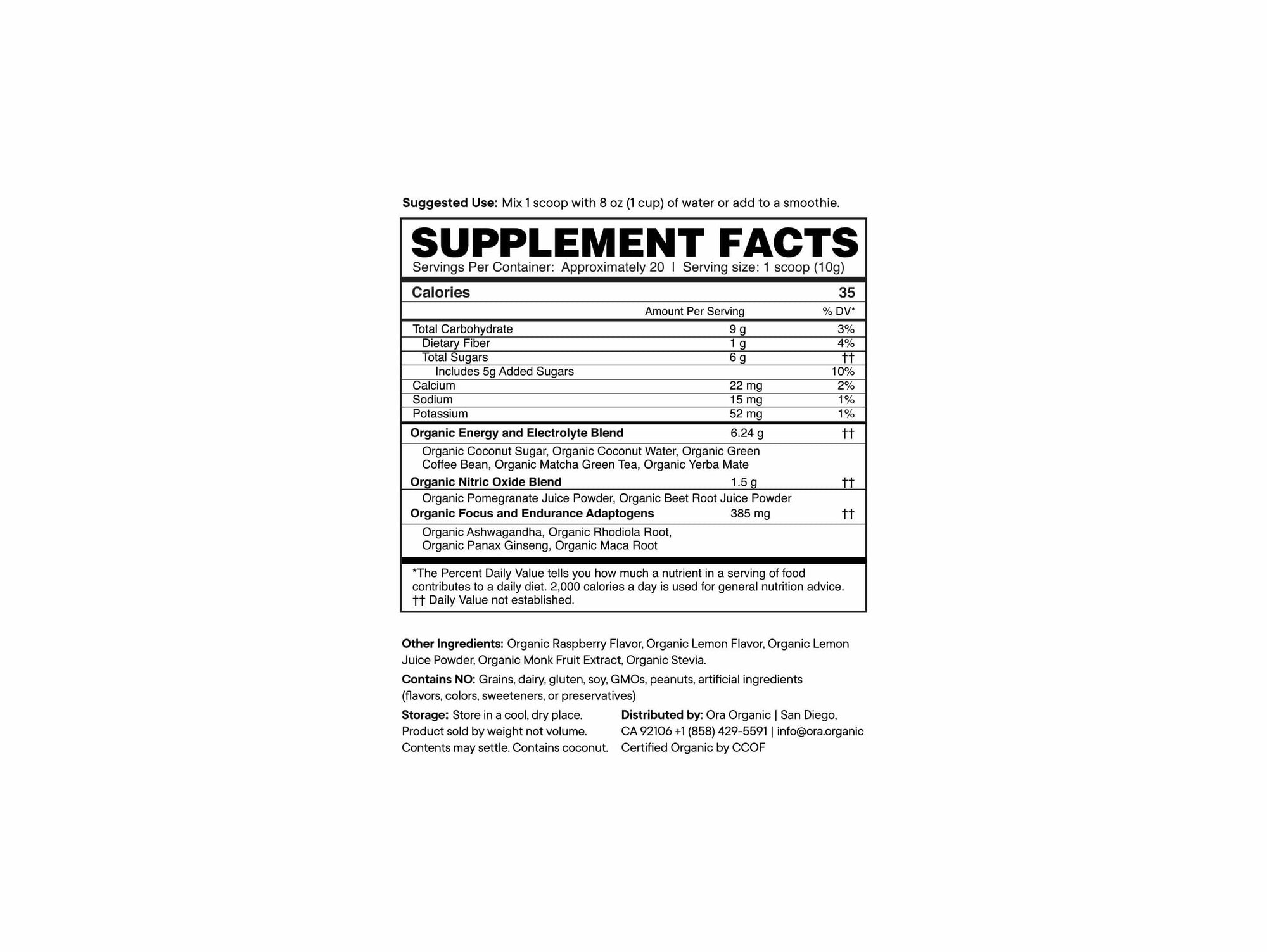 Ora Organic Preworkout - Raspberry Lemonade